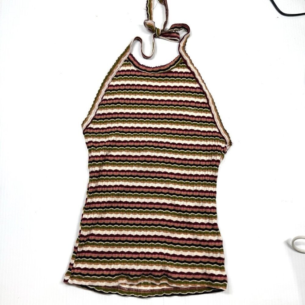 American Eagle Halter Top Striped y2k Brown Green size small spring outdoors - Picture 2 of 7